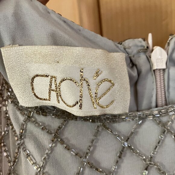 Cache Womens Silk Beaded Gatsby Elegant Cocktail Dress Size XL Silver SP EXC - Picture 5 of 12